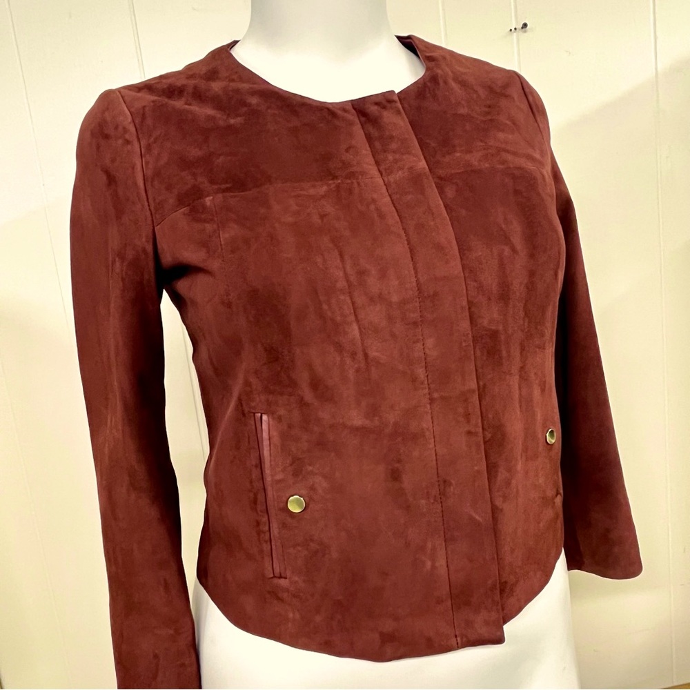#057 New❗️Massimo Dutti ❤️SUEDE LEATHER CREW NECK JACKET Women's Size L, PTP 20”